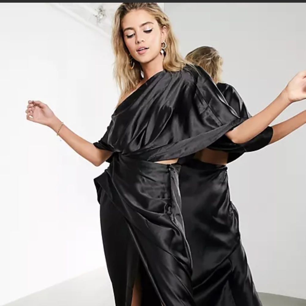 Black satin midi dress